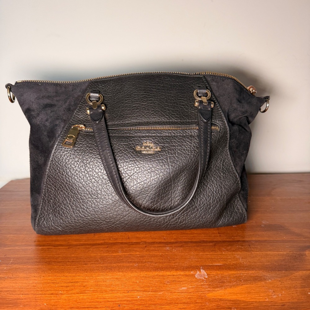 Coach Prairie Satchel Black Pebbled Leather Suede Gold F79999 Broken Zipper